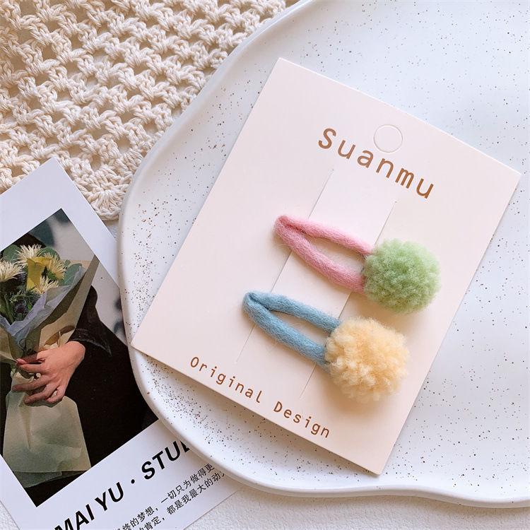 Colorful Pom-Pom Wool Felt Hair Clip for Girls – Autumn/Winter BB Clip, Water Drop Bangs Clip, Side Hairpin зелёный