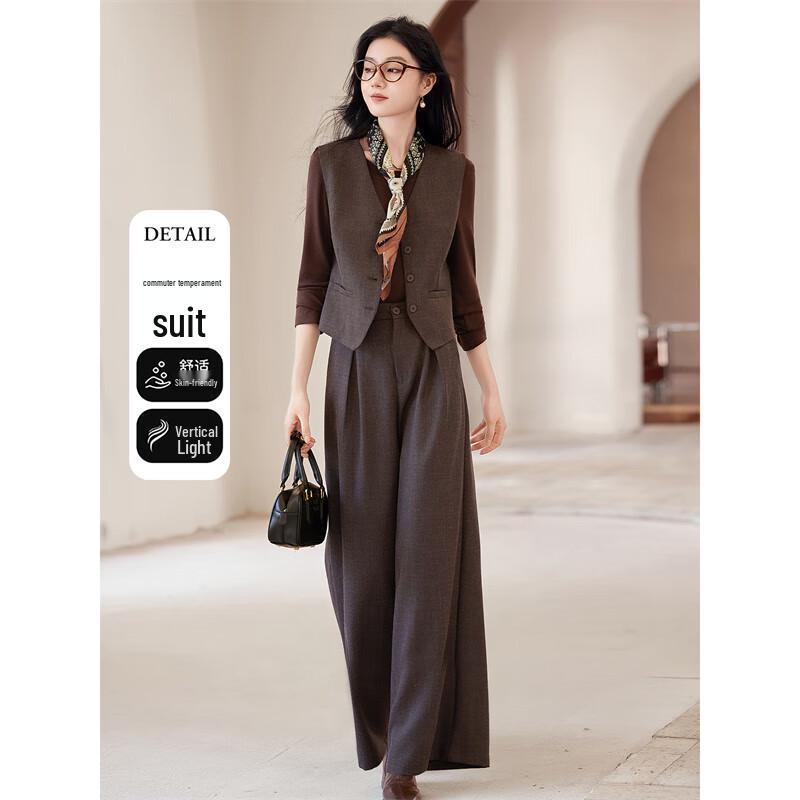 

Elegant Retro Vest & Wide-Leg Pants Set L