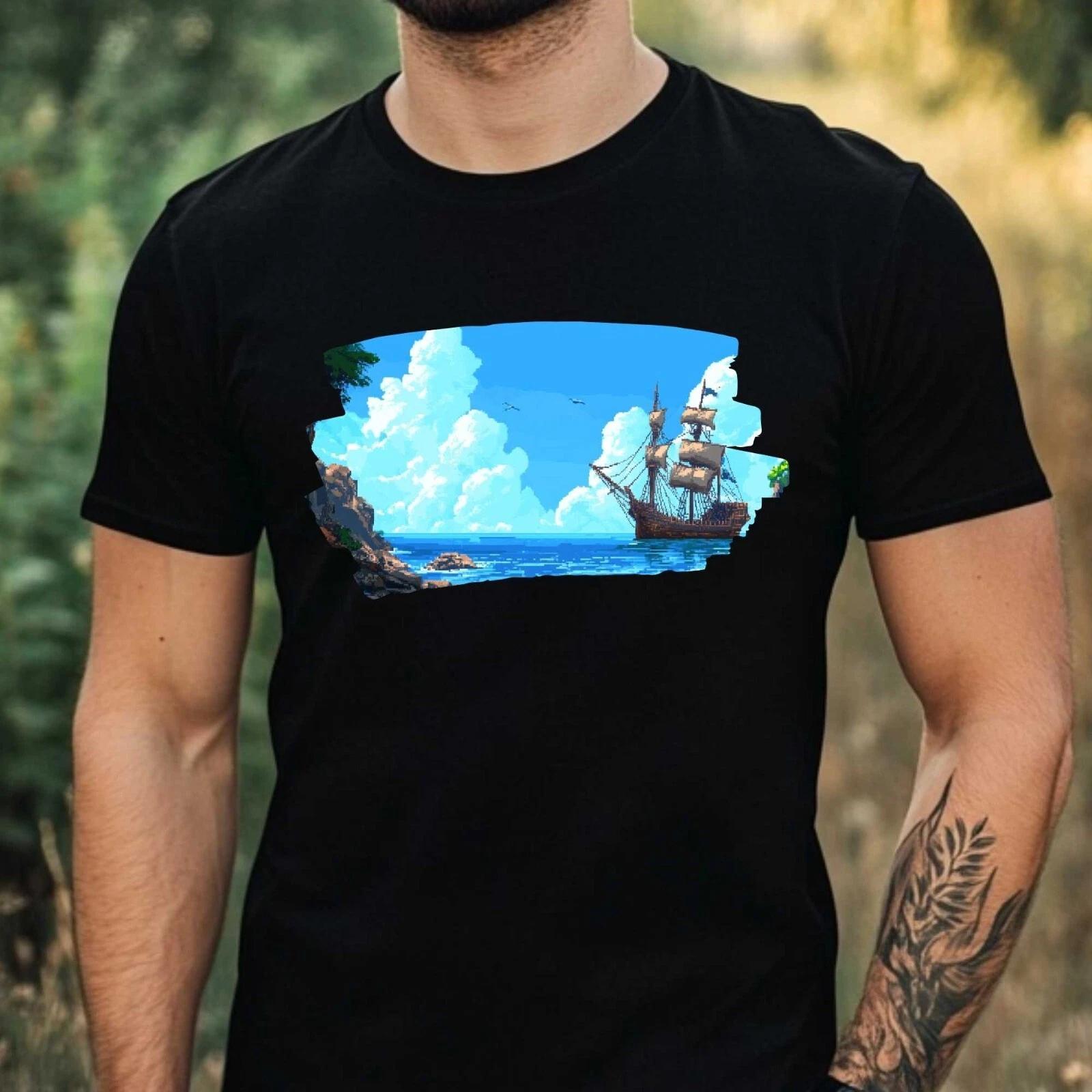 T-Shirt Herren Pirat Pixel Art Motiv Baumwolle Größe XS bis 5XL XXXXL