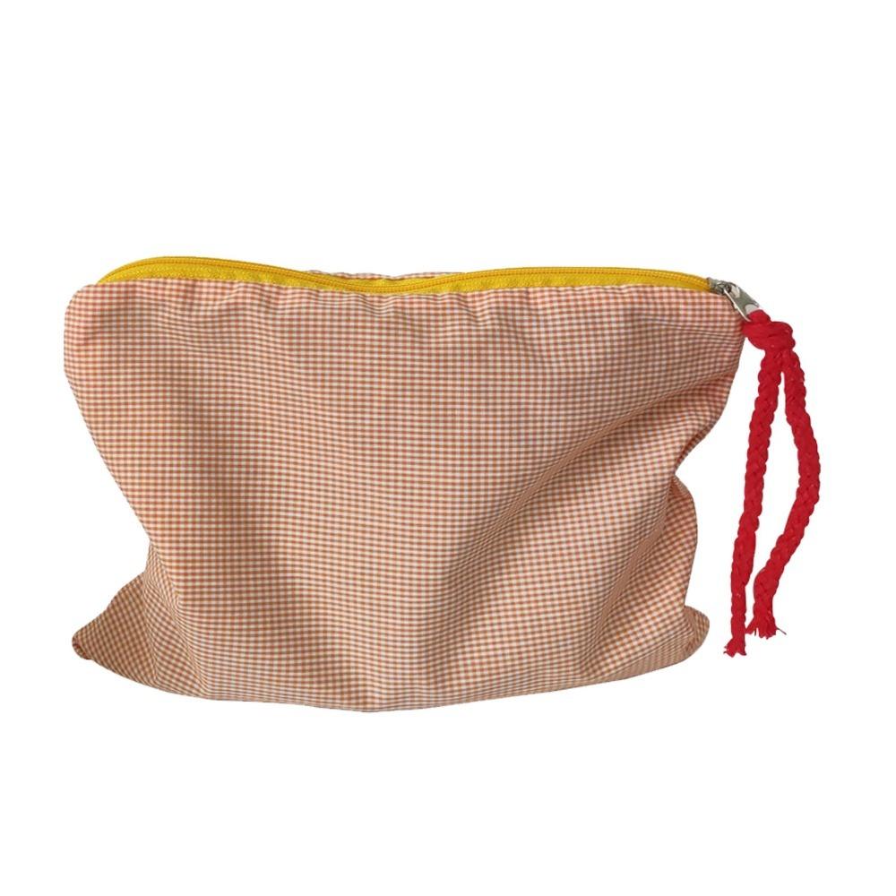 

Large Capacity Makeup Pouch Cotton Cloth Orange Travel Toiletry Bag Checkered Pattern Green Makeup Case Daily Use помаранчевий
