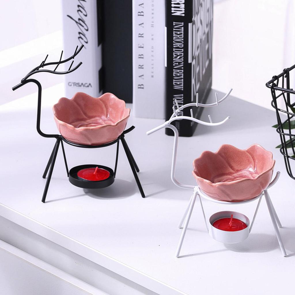 Little Deer Iron Art Oil Burner Wax Melting Ceramic Candlestick Sesame Oil Heater Spa Yoga Room Meditation Home Decoration