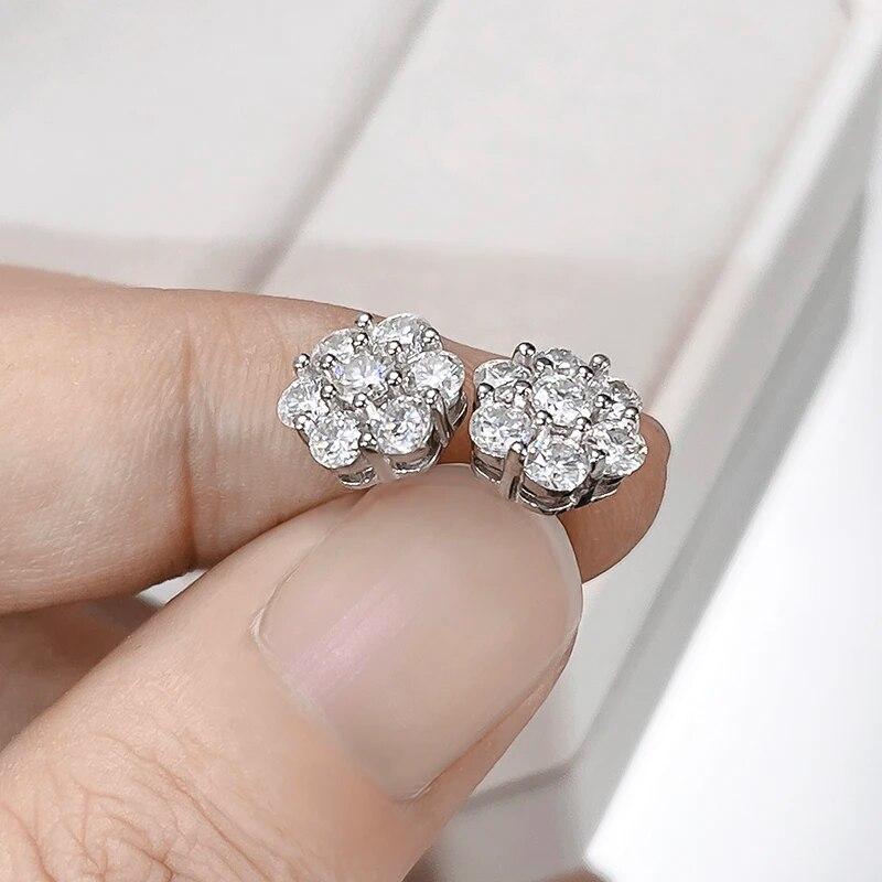 S925 Sterling Silver Moissanite Stud Earrings 1.4ct 7 Stones Flower Women Earring For Party Engagement Fine Jewelry Earings
