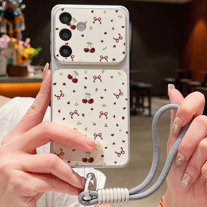 Lemon Cherry Fruit Leather Lanyard Case For Samsung S26 S25 Ultra S24 S23 S22 Plus S21 FE A16 A17 A26 A36 A37 A54 A55 A56 A57 5G Cover