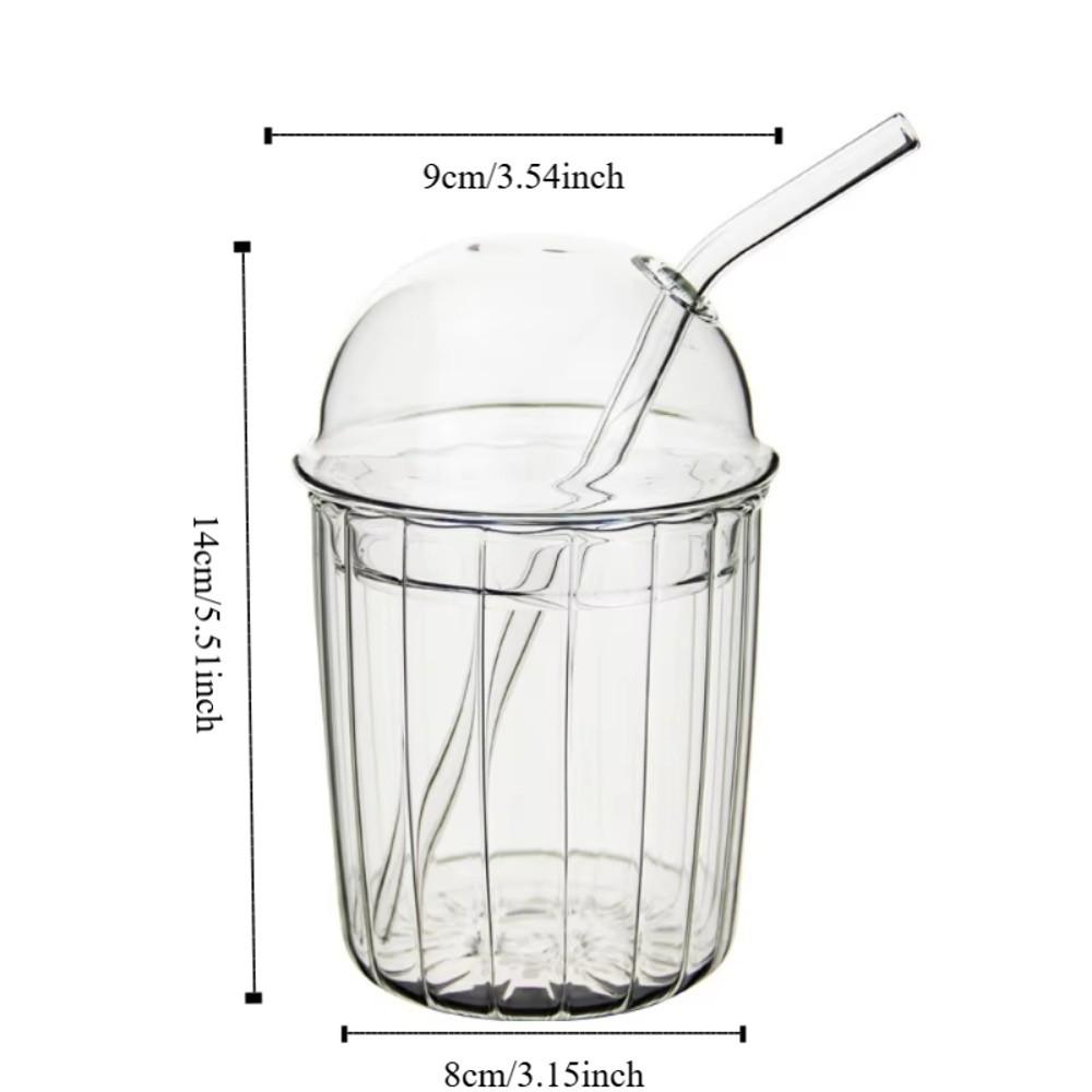 Clear Glass Straw Cup Dome Lid Drinking Cup Drinkware Milk Tea Cup  Coffee