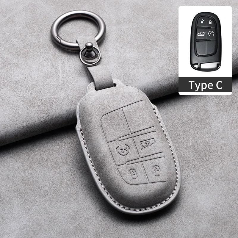 Leather Car Key Case Cover Keychain For Jeep Wrangler Commander Compass Patriot Renegade Cherokee Grand Cherokee Keyring