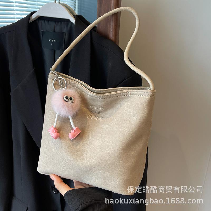 Portable Niuzi Cloth Bag Women's Summer 2025 New Trendy Korean Embroidered Underarm Bag Versatile Shoulder Bag Bucket Bag