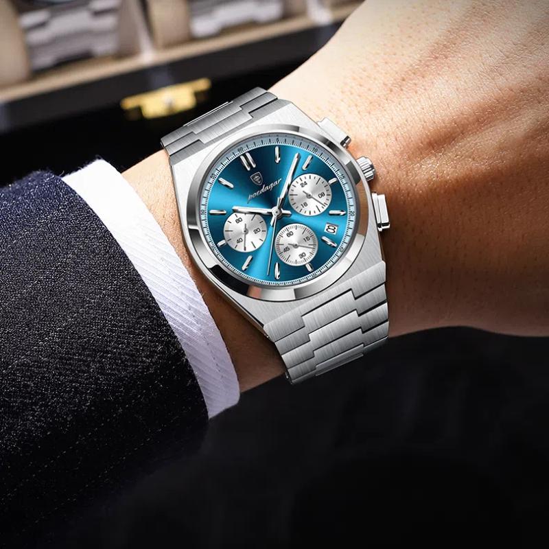 POEDAGAR Luxusní módní pánské hodinky Vodotěsné světelný chronograf Datum Quartz hodinky pro muže Vojenské sportovní pánské hodinky z nerezové oceli