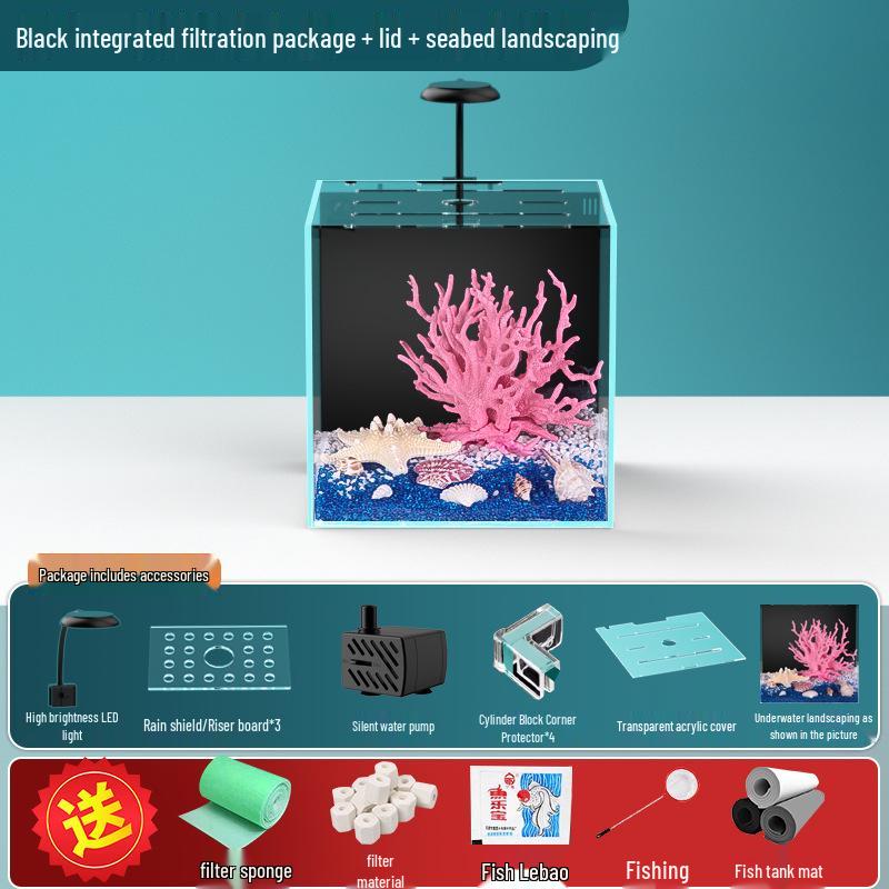 Compact Ultra-White Glass Fish Tank with Back Filter - Minimal Maintenance Desktop Aquarium for Goldfish