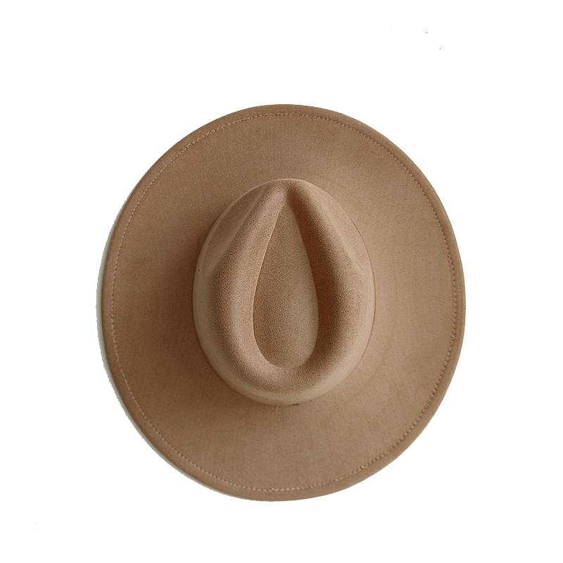 Lila Federn Wildleder Zylinder 9,5 cm breite Krempe Fedora Hut Herren Damen Herbst Winter Filz Jazzhüte Klassische Kirchenfedoras Sombrero 55 -58cm brown