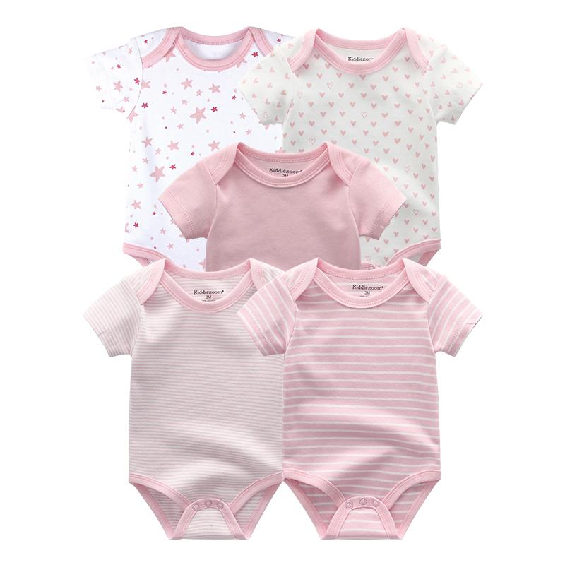 Kiddiezoom 5 Pcs Fashion Baby Boys Girls Bodysuits 100%Cotton Soft Newborn Clothes