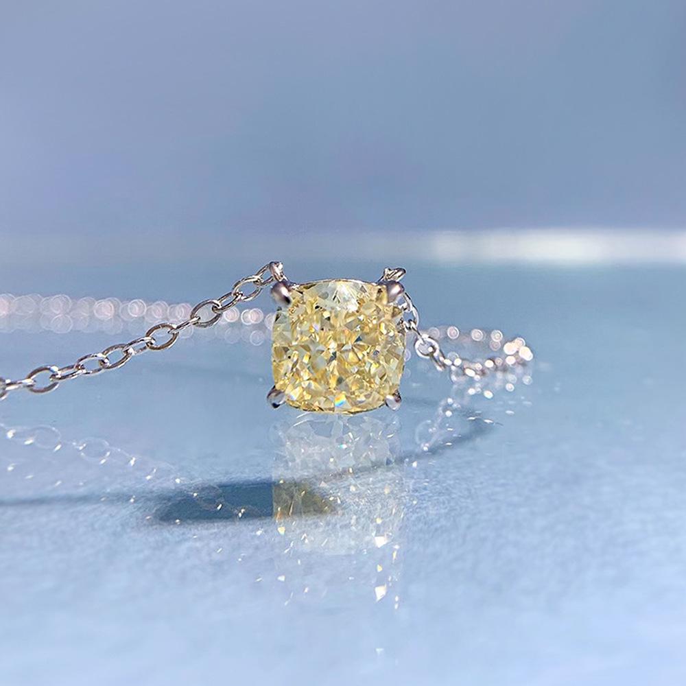 Xiancan 2023 Ice Flower Cut 7x7mm High Carbon Diamond Pendant Necklace In 925 Sterling Silver, Adjustable Length 40+5cm.