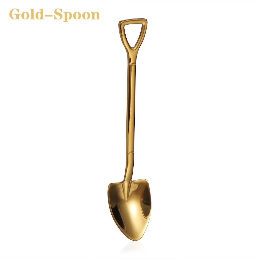 Multi-color Stainless Steel Spoon Fork Shovel Shape Ice Cream Spoon Creative Long Handle Ice Cream Coffee Tools Kitchen Supplies