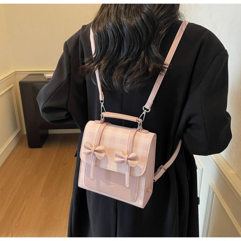 Solid Color College Style Commuter Backpack Women's New Trend Bow Portable Shoulder Messenger Bag