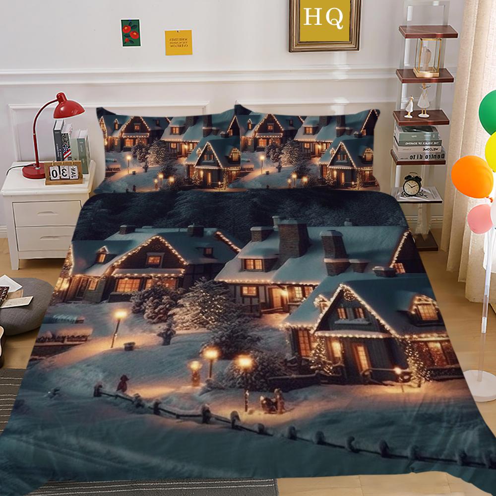Christmas Printed Bedspreads Twin Size Microfiber Bedding Cover Teens Luxury Design Fashion Duvet Cover Set