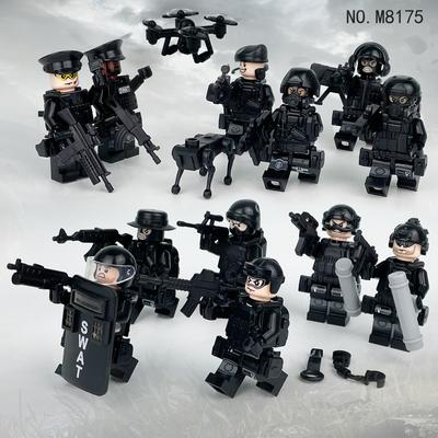 Karinės serijos juodi antiteroristinės specialiosios policijos miesto policijos minifigūrėlės statybiniai blokeliai