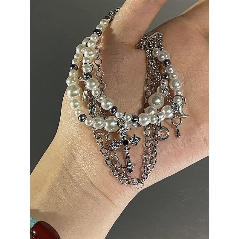 European and American Cross Pearl Multi-Layer Bracelet Women Ins Accessible Luxury Special-Interest Design Exquisite Fancy Bracelet Bracelet
