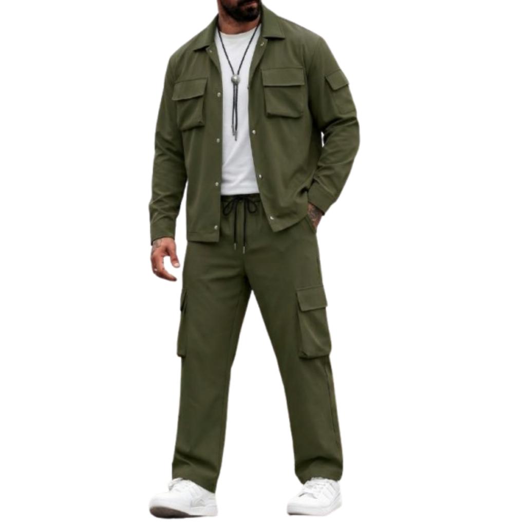 Men's New European And American Multi-pocket Casual Workwear Biker Jacket Set