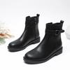 Fashion Belt Buckle Design Ankle Boots for Women Round Toe Soft Leather Side Zip Platform Boots Non-slip Brand Designer Flats