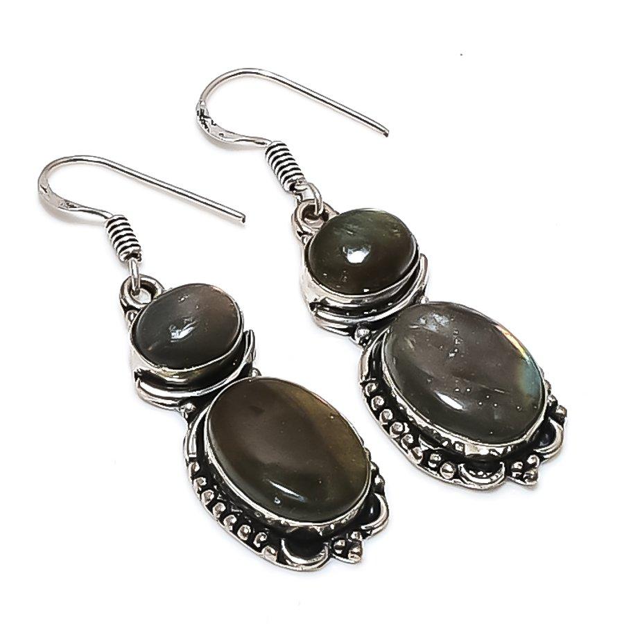 Natural Labradorite Gemstone 925 Sterling Silver Jewelry Earring 1.93" d0D71