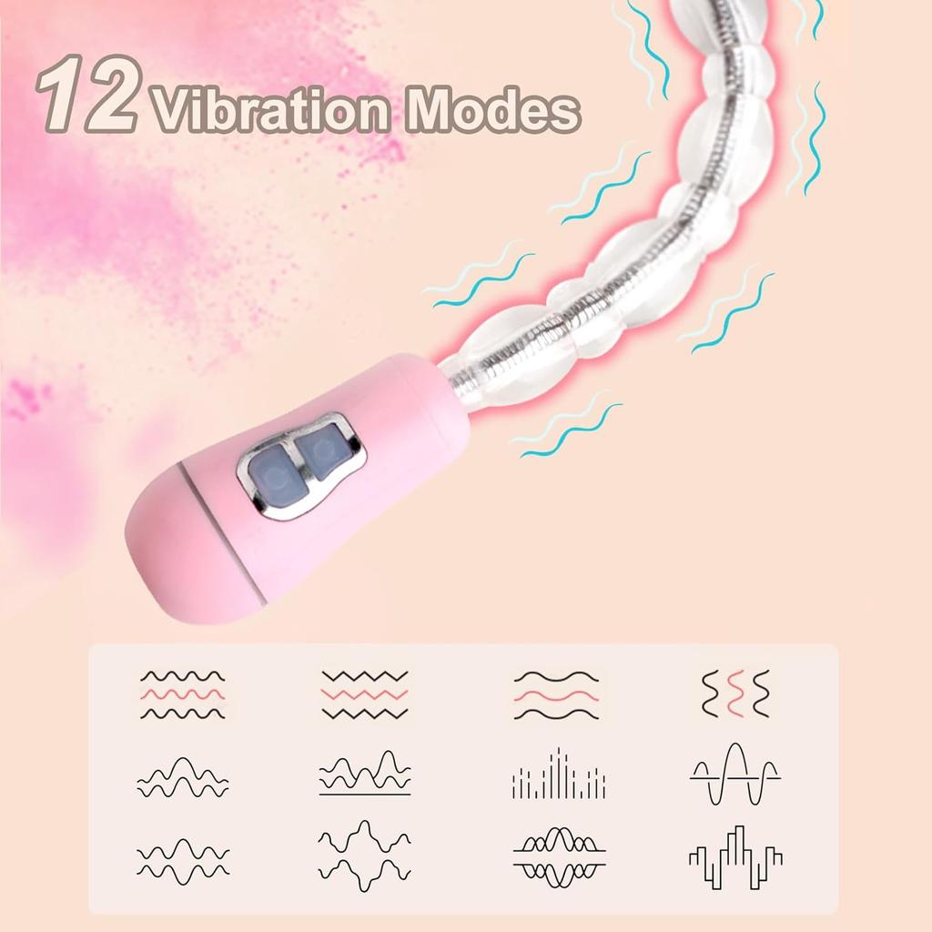 Plug Anal Vibratório com Contas e 12 Modos de Vibração, Massageador de Próstata Flexível, À Prova d'Água, Brinquedo Estimulador Dobrável