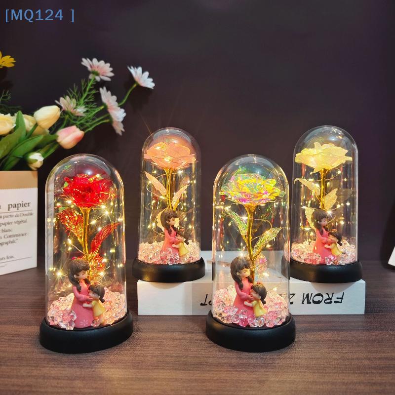 1Pcs LED Light Foil Flower In Acrylic Cover Rose Artificial Flower Acrylic Cover Decor Wedding Valentine's Day Mother's Gift