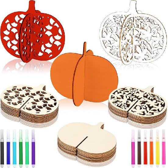 Blosssound 48 Pcs Spring Crafts Set 36 Wood Flower for Crafts 3D Flower Cutouts with 12 Colored Pens Unfinished Tulip Slices for Mother s Day Easter
