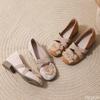Retro minimalist Thick Heel Flower Women Shoes Ladies Casual Shallow mouth Elegant Round Toe Shoes Fashionable versatile shoes