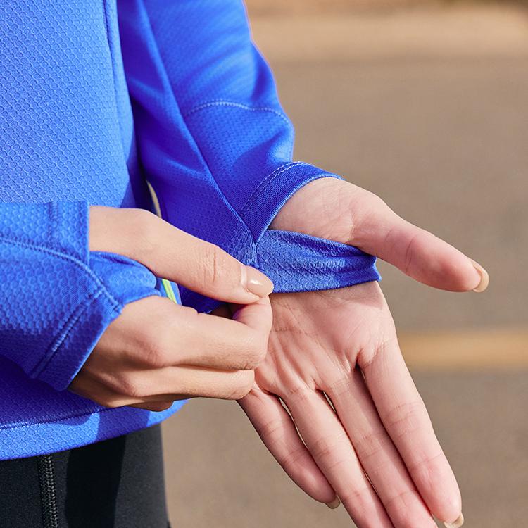 SAUCONY Solid Color Casual Stand Collar Breathable Long Sleeve Knit Top Women Tops Bright-Blue SC1230135A-BL02