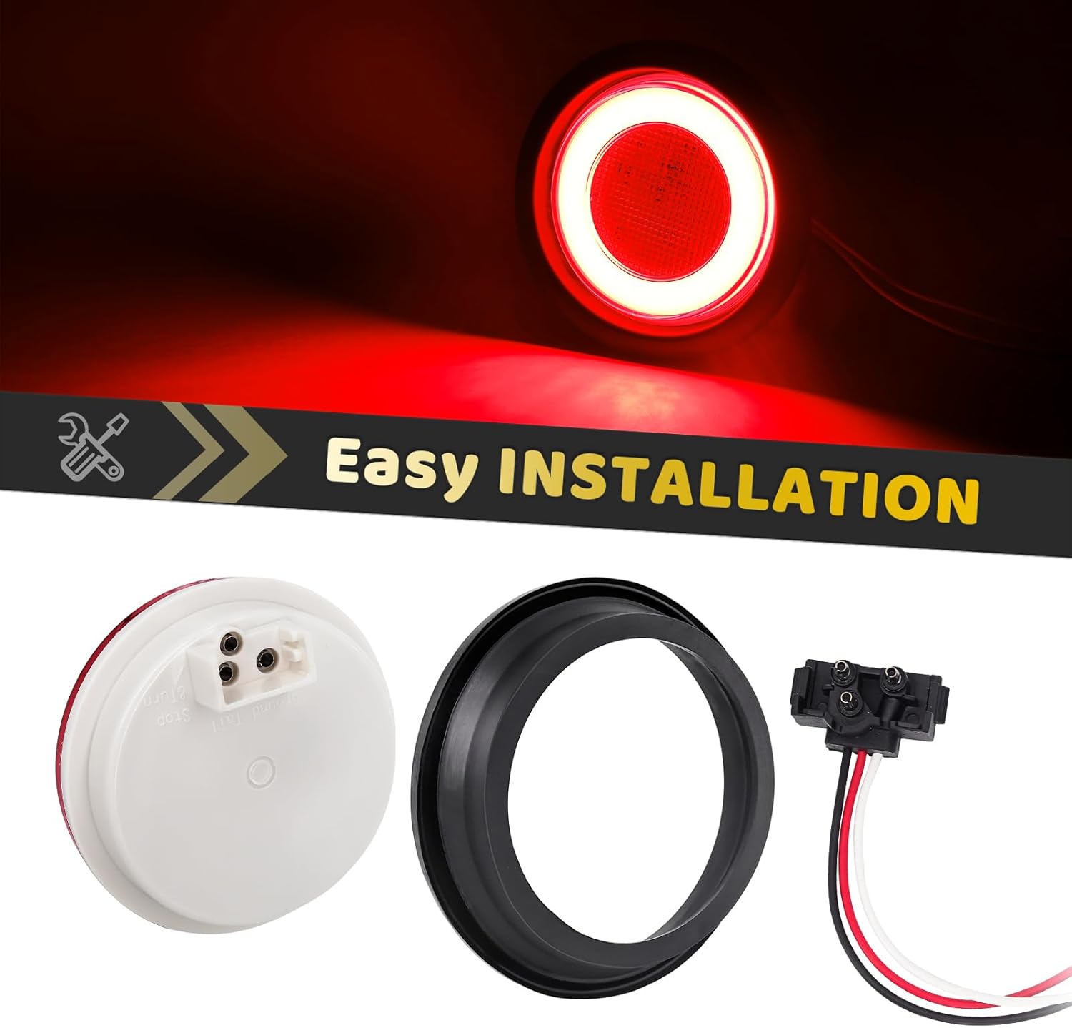 4 Round Halo Red LED Trailer Lights 64pcs, Waterproof IP67, DC 12V, with Rubber Grommet, Recessed Mount for Van/UTV/RV United States