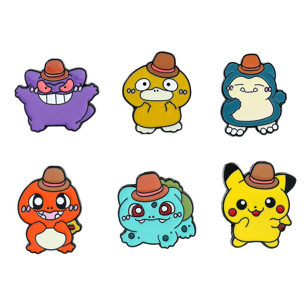 Anime Brooch Cartoon Figure Kawaii Pikachu Psyduck Bulbasaur Metal Badge Enamel Pin Jacket Jeans Lapel Pin Accessories