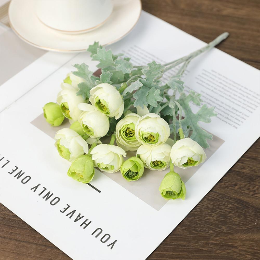 

Flocking Simulation Camellia Flower 15 Heads Faux Flower Camellia Artificial Flower Party Supplies зелений