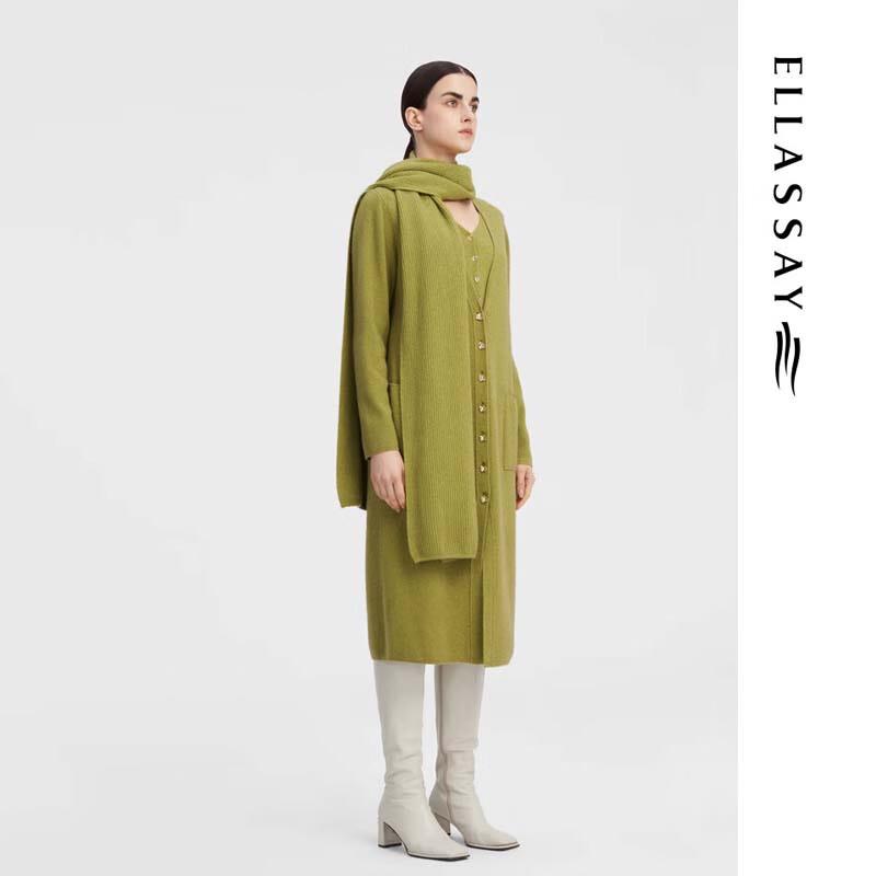 ELLASSAY Women's Long Scarf Faux Two-Piece Knit Sweater