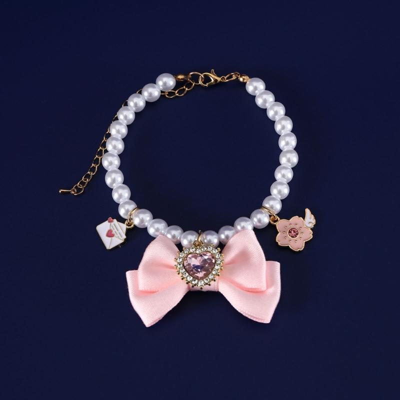 Pet Wedding Pearls Collar Jeweled Necklace Studded Glinting Rhinestones Heart Wedding Costume