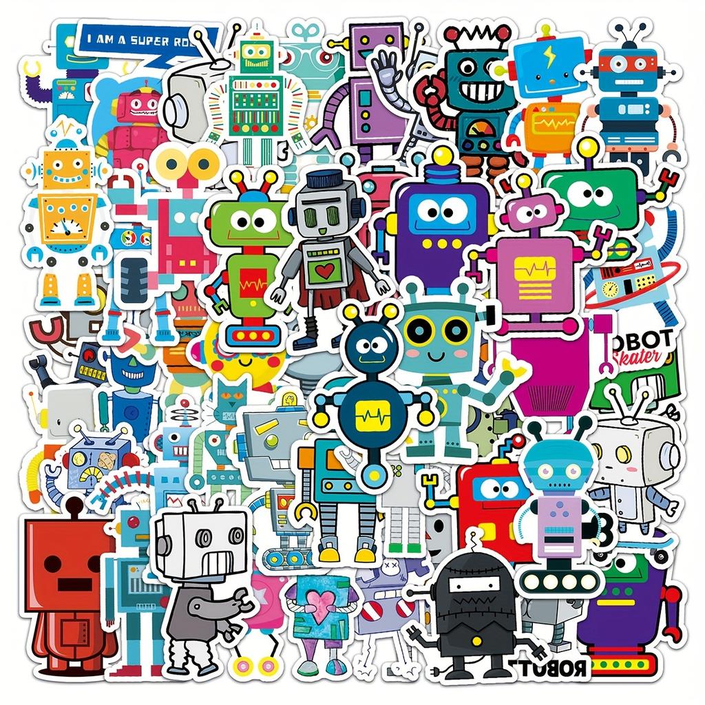 50pcs Robot Personalized Cartoon Creative Cute Stickers Decorate Notebook Mobile Phone Case Luggage Cup Stickers