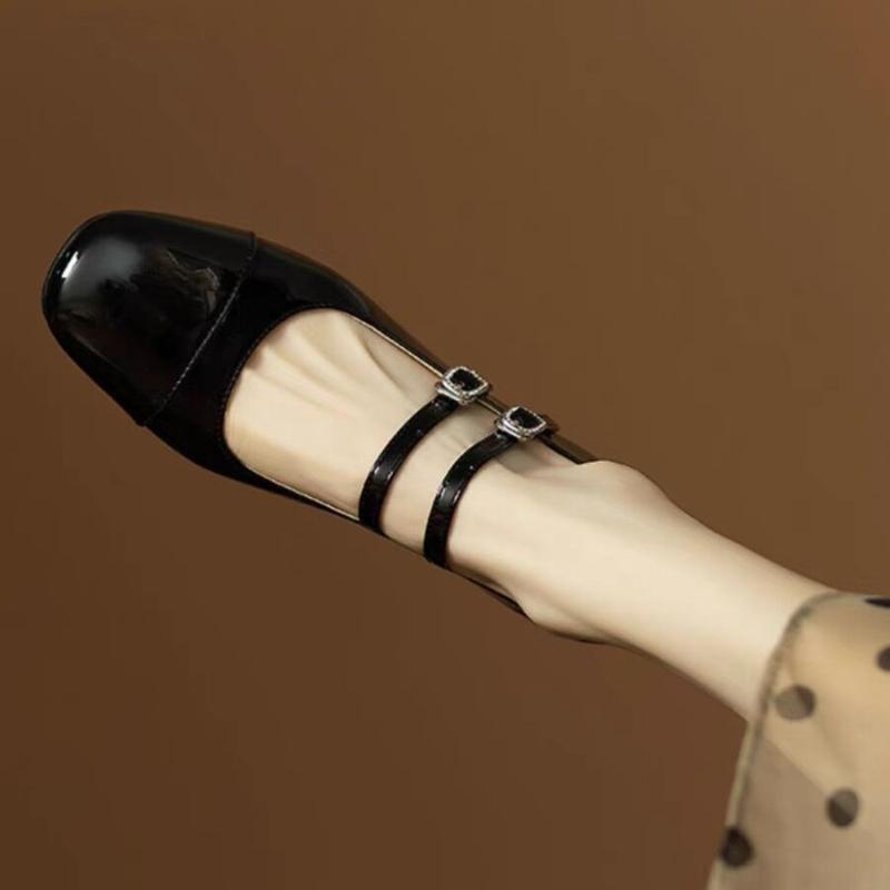 2025 New Women's Shoes Luxury Square Toe Ladies Mary Jane Shoes High Quality Double Buckle High Heel Fashion Women Ballet Shoes