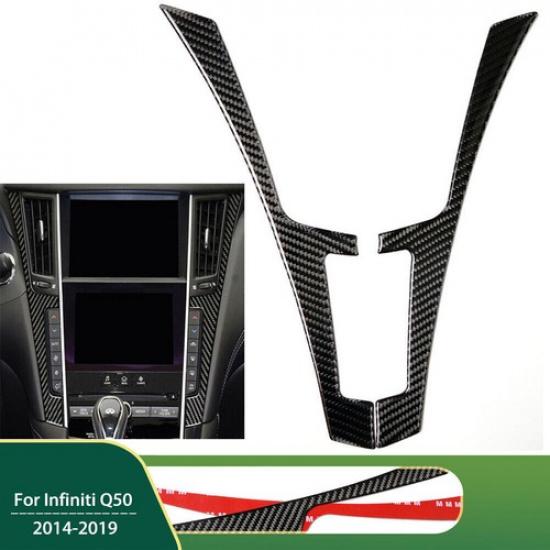 For Infiniti Q50 Q60 Black Carbon Fiber Center Control Panel Cover Trim Sticker
