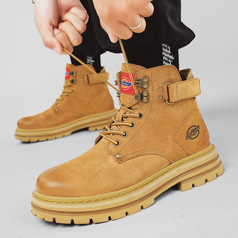 Autumn Fashion Brown Men's Ankle Boots 2025 Comfortable Platform Leather Boots Men Non slip Work Boots for Men Botas Para Hombre