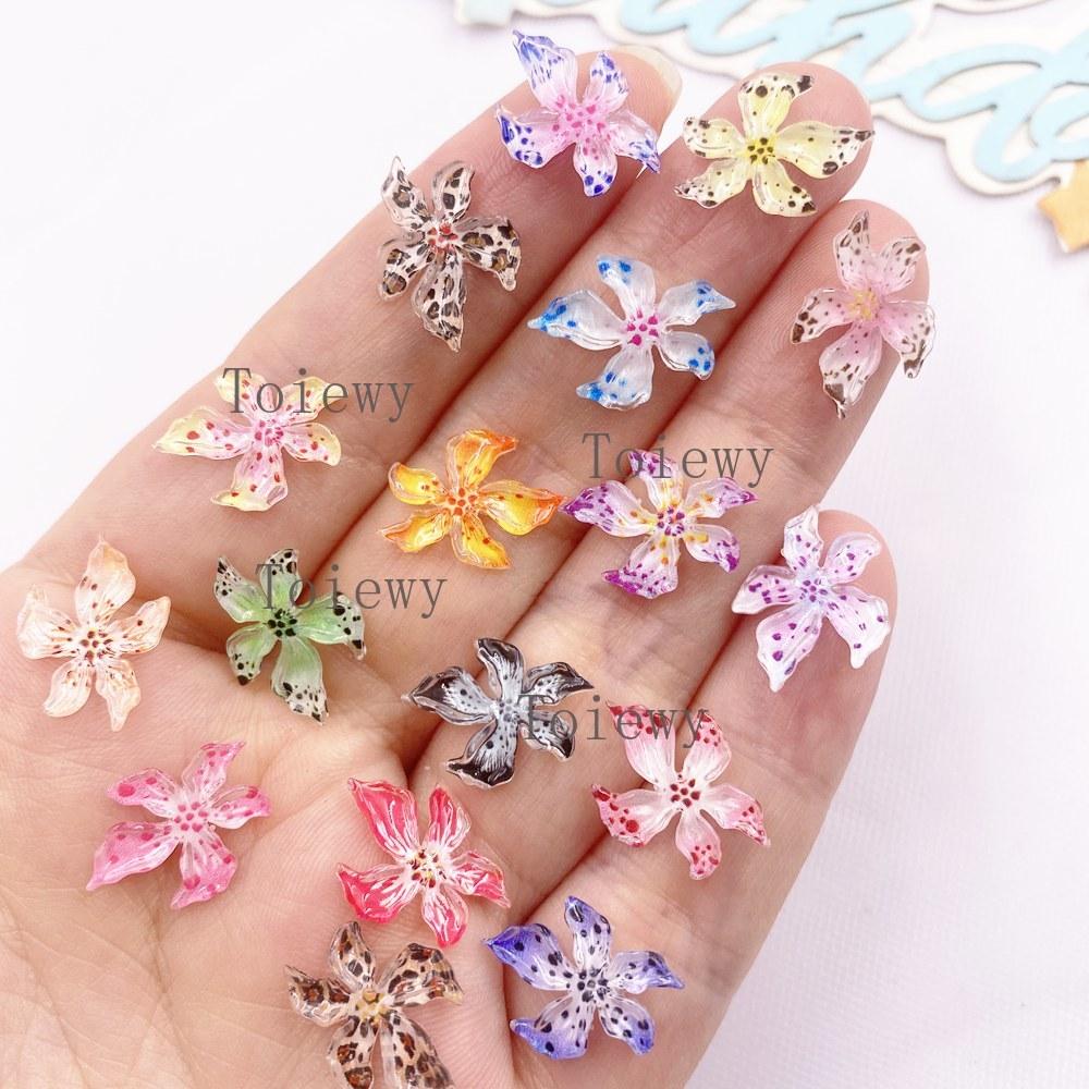 50Pcs 16mm Resin Cute Glitter Colorful Soft Lily Flower Flatback Rhinstone Scrapbook Wedding Nail Applique Ear Stud Decor Crafts