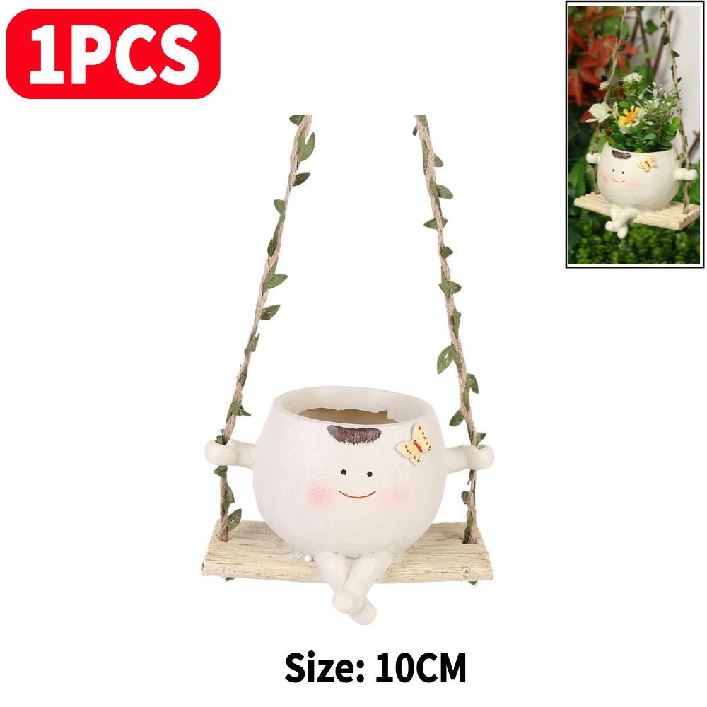 1-2PCS Swing Flower Container Resin Cartoon Flowerpot Creative Wall Hanging Head Planter Multifunctional Garden Patio Supplies