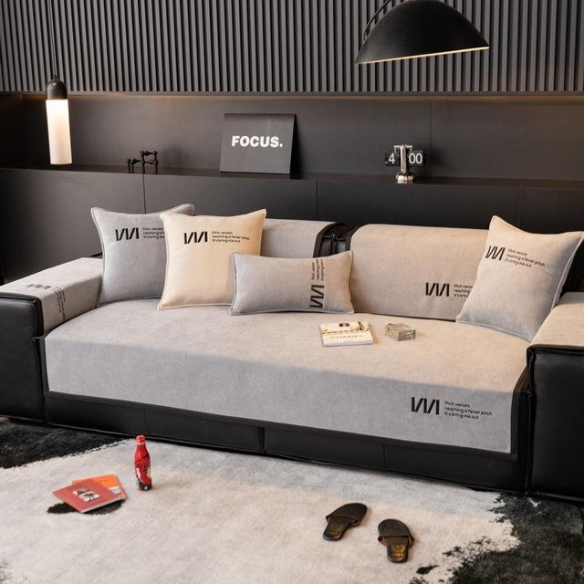 Light Luxury Chenille Sofa Cover Set Embroidered Letters For L Shape Sofa Couch Slipcover Armchair Furniture Protector