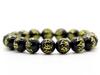 Seven Sanskrit characters gold carved onyx 12mm power stone prayer bead bracelet natural stone [Ishiki] [b286]