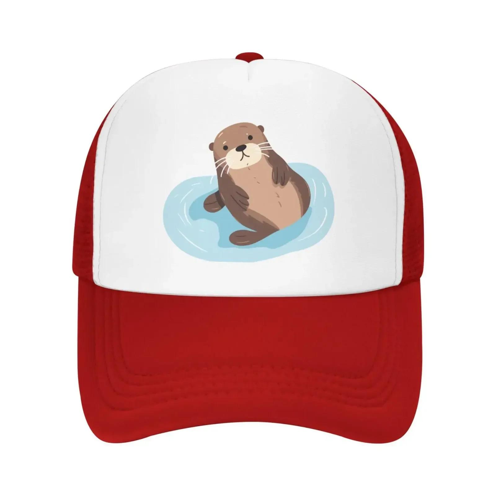 

Mesh Dad Hat Adjustable Washed Cute Sea Otter Floating Water Baseball Dad Cap Funny Distressed Ball Trucker Cap for Women Unisex One Size