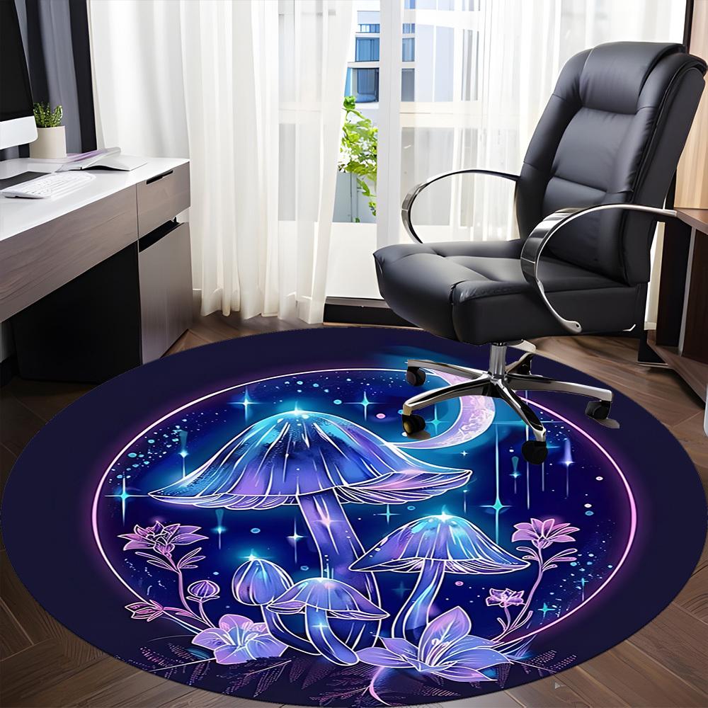 1PC Mushroom Fantasy Office Round Area Rug, Mat Suitable For Office, Under Office Chairs Bedroom Living Room Home Decor, Room Deco