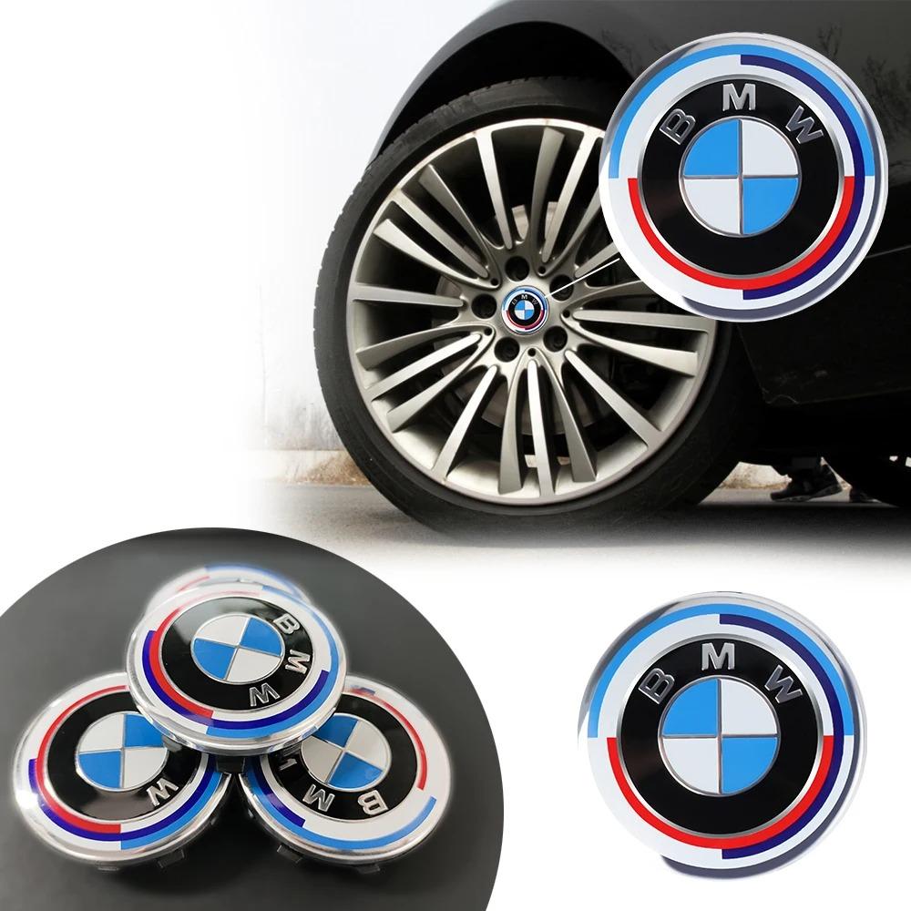 For B-BMW 50th Anniversary Logo 82mm+Rear Badge 74mm+Wheel HubCap 68mm+Steering Wheel Sticker 45mm New 7Pcs Front Hood Emblem XV1