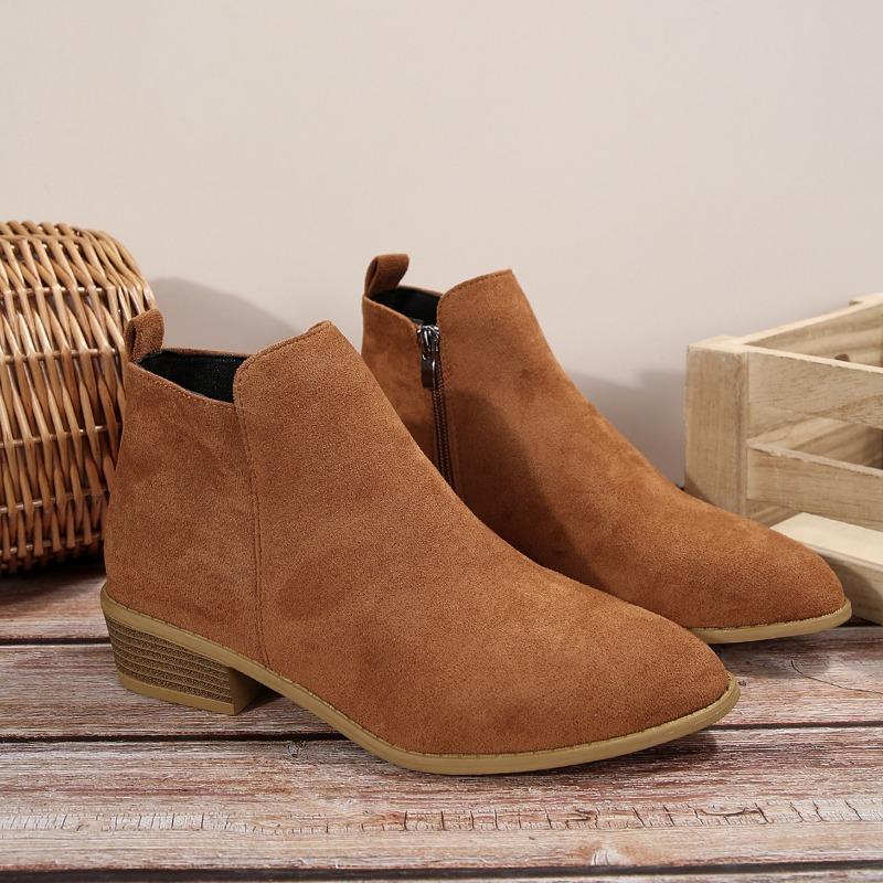 Обувь и ботильоны больших размеров с острым носком на молнии сбоку на среднем устойчивом каблуке 36 светло-коричневого 2583₽