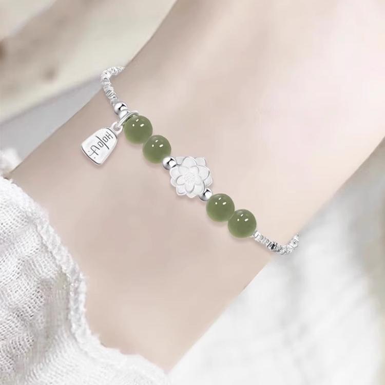 S925 Ayar Gümüş Lotus & Hetian Yeşim Bileklik - İyi Şans & Lüks Niş Tasarım 2026