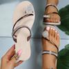 Fashion Women Summer Flat Rhinestone Flower Beach Slippers Comfy Clip Toe Lady Flat Beach Sandals Casual Female Flip Flops Zapatos Mujer