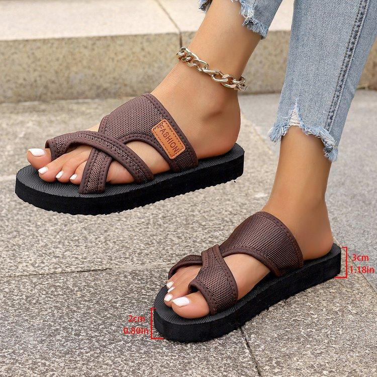 [Breathable Mesh Sandals] Comfortable Women's Mesh Slide Sandals Flat Open-Toe Slippers with Cover Patch Casual Summer Footwear for Outdoor Activities