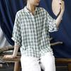 Women Plaid Shirts Tops Casual Half Sleeve Turn-down Collar Blouses Autumn Loose Shirts