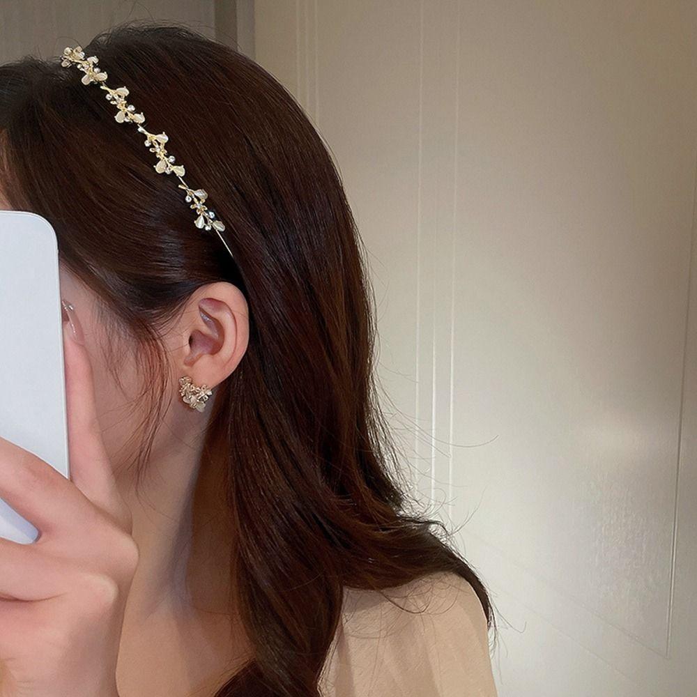 Wedding Bride Headwear Leaf Headband Korean Style Headwear Girl Thin Hair Hoop Rhinestone Hair Band